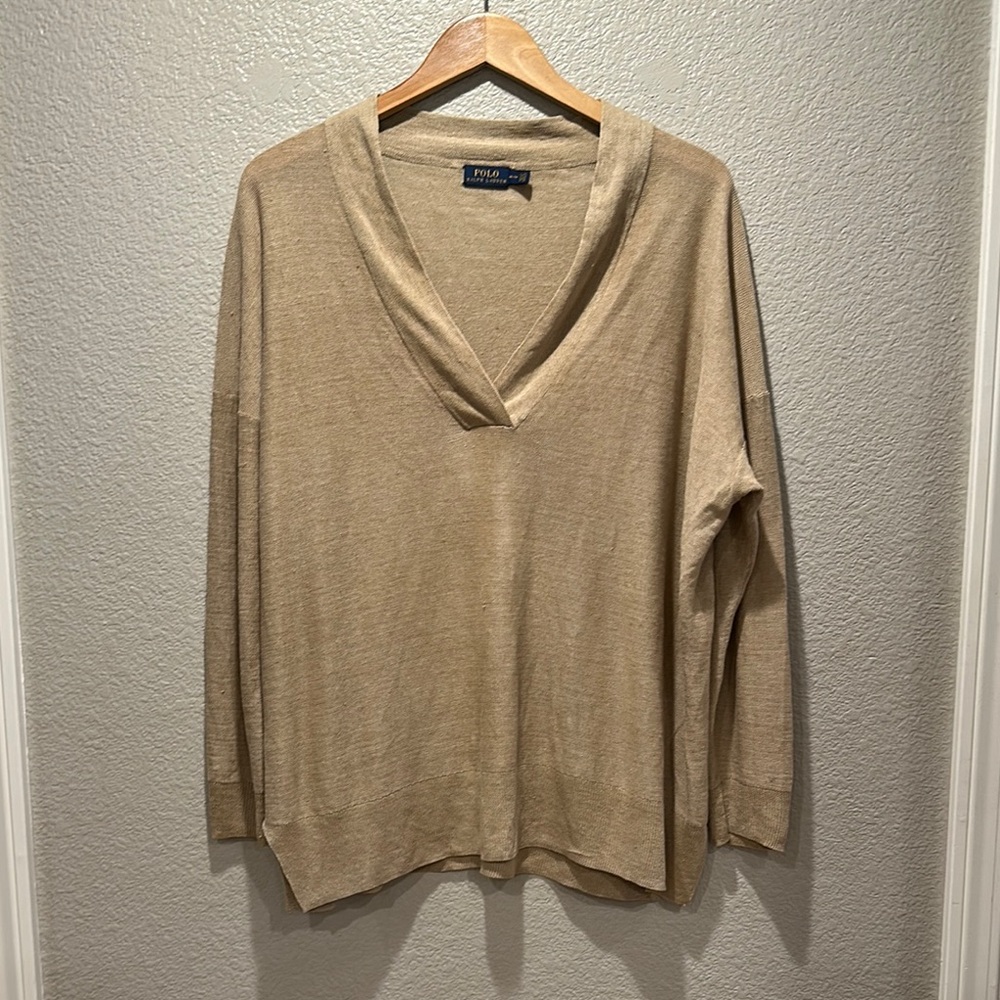 Polo Ralph Lauren Linen Pull-Over V-Neck Light Sweater in Size Medium 100% Linen